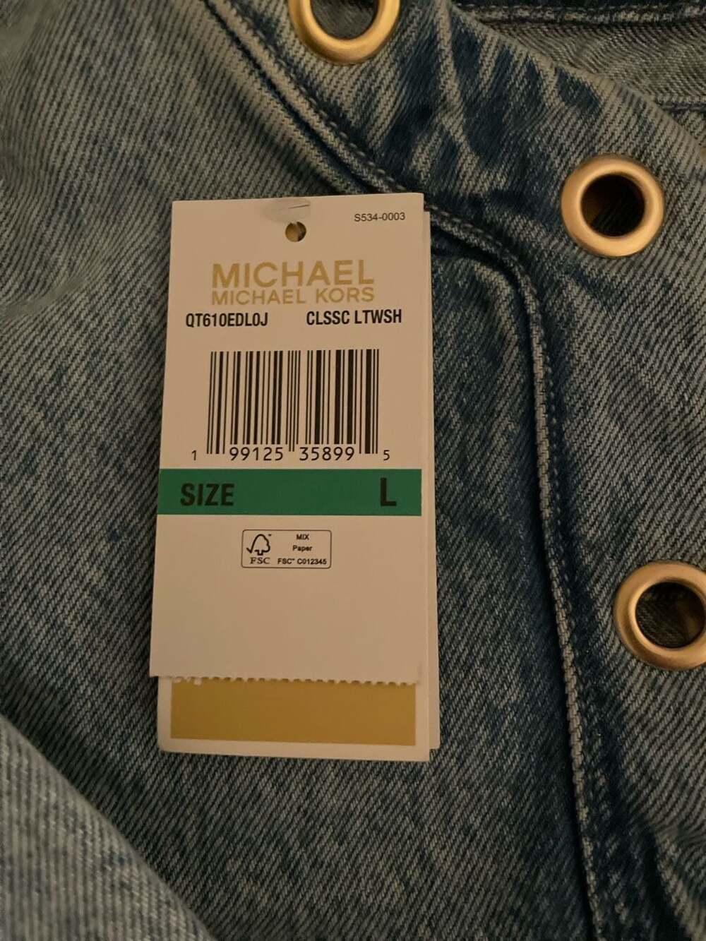 Michael Michael Kors Acid Wash Denim Grommet Button-Front Jacket - Picture 10 of 10